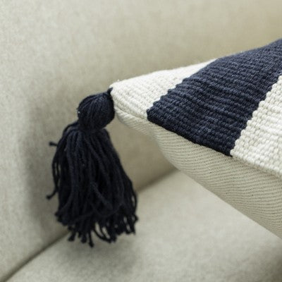 DEERLUX 16" Handwoven Cotton Throw Pillow Cover with Side Stripes, Black