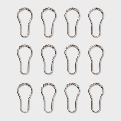 V Hook Shower Curtain Rings Brushed Nickel - Threshold: Zinc Alloy, Nickel-Plated, 12-Pack