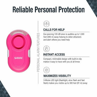 Sabre Personal Alarm with LED Light - Pink