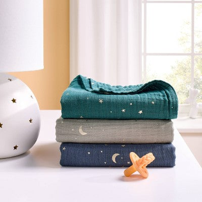 Muslin Swaddle Baby Blanket - Cool Metallic - 3pk - Cloud Island