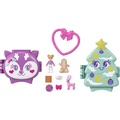 Polly Pocket Holiday Connects Bundle, Stackable Compact Playset with Micro Doll Accessories, & Pet
