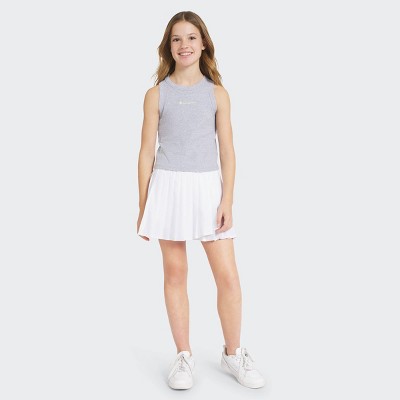 Champion Girls' Logo High Neck Ribbed Tank Top Heathered Gray XL