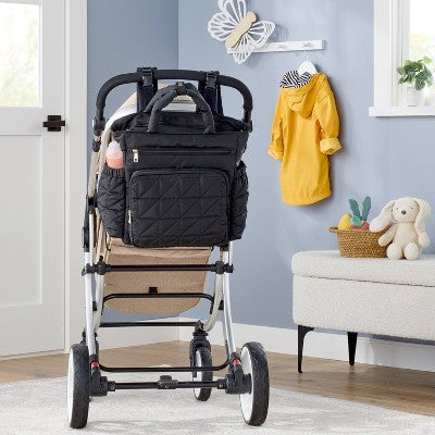 Quilted Diaper Backpack Tote - Black - Cloud Island
