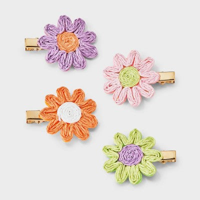 Girls' 4pk Straw Flower Hair Clip Set - Cat & Jack Orange