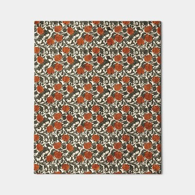 Pumpkin Printed Plush T Throw Blanket with Faux Shearling Reverse Khaki/Orange/Green -Threshold