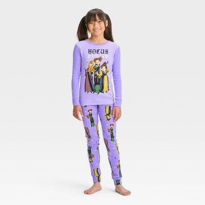 Girls' Hocus Pocus Halloween 2pc Long Sleeve Pajama Set - Purple 4