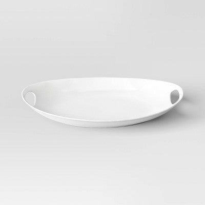 13"x18" Porcelain Oval Serving Platter White - Threshold: Serveware with Handles, Microwave & Dishwasher-Safe