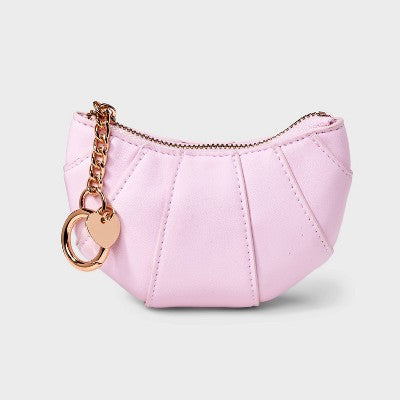 Valentine's Day Croissant Clip On Pouch - A New Day: Solid Pink Coin Purse