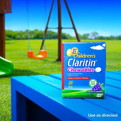 Claritin Children's 24-Hour Allergy Relief Chewables, Non-Drowsy, 5mg Loratadine, Dye-Free, Grape, Ages 2+ - 10ct
