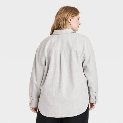 Women's Oversized Flannel Collared Button-Down Shirt - Gray 2X