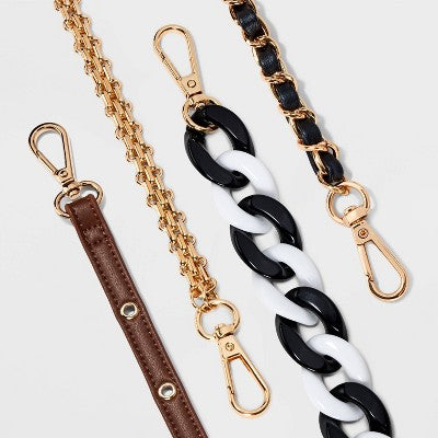 Gold Chain with Faux Leather Crossbody Handbag Strap - A New Day Black/Gold: Metal Accessory