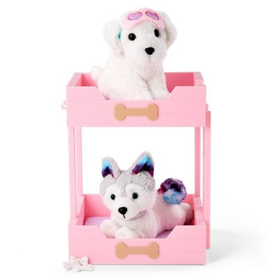 Our Generation Puppy Dreams Pink Bunk Bed with Pet Dog Plush Dollhouse Set: Fits 18" Dolls, Includes 11 Doll Accessories