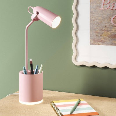 Task Table Lamp with Nightlight Woodrose Integrated LED Bulb - Room Essentials