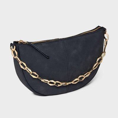 Slouched Half-Moon Shoulder Bag - Universal Thread Black: Handbags, Metal Handle