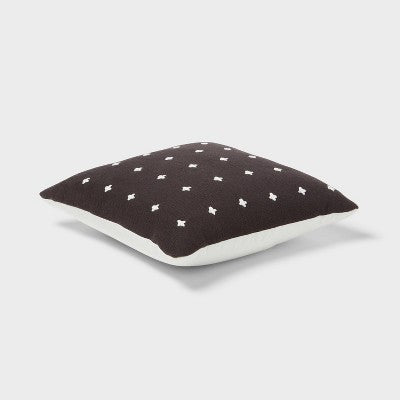 Plus Stitch Square Edge Pillow Black/Ivory - Threshold: Cotton Dobby Fabric, Indoor Use, Sewn Seam Closure