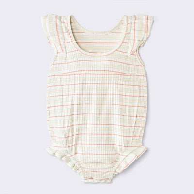 Baby Girls' Striped Romper - Cloud Island Cream 12M