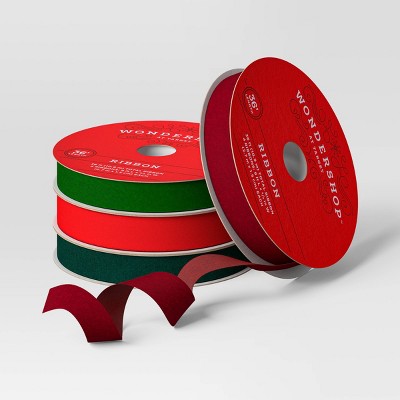 4 pk Christmas Velvet Ribbon Gift Packaging Accessories Red/Green - Wondershop