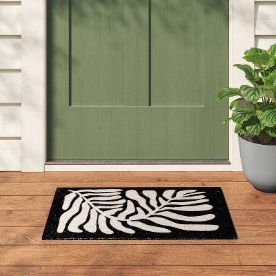 1'4"x2'4" Rectangle Outdoor Door Mat Fresh Black Ivory Leaf - Room Essentials (LOCAL PICKUP ONLY)