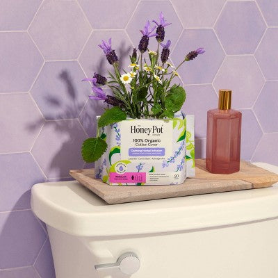 The Honey Pot Company 100% Organic Cotton Cover Calming Herbal Infusion Regular Pads - 20ct