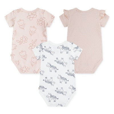 Huggies Baby Girls' Zebras 3pk Short Sleeve Bodysuit - Pink 18M: Organic Cotton, Crotch Snap, Knit Fabric