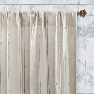2pc 52"x24" Archaeo Slub Textured Striped Cotton Cafe Curtain Tier Pair Linen/White: Kitchen Window Tier Curtains