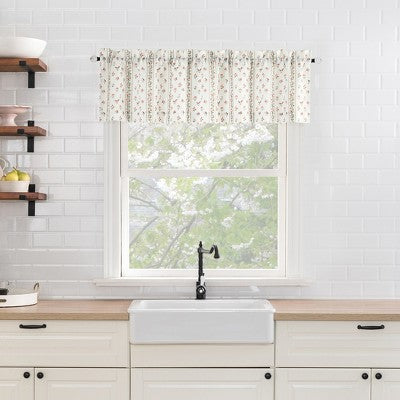 No. 918 2pc 54"x36" Riverwood Floral Stripe Print Semi-Sheer Kitchen Curtain Tier Pair Ivory
