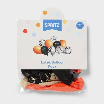 10ct Halloween Bats and Marble Mix Latex Balloon Pack Orange/Black - Spritz