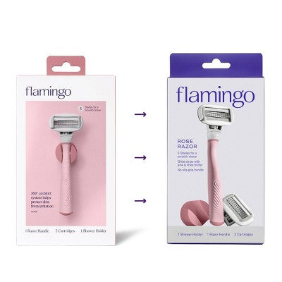 Flamingo 5-Blade Women's Razor - 1 Razor Handle + 2 Razor Blade Refills - Rose