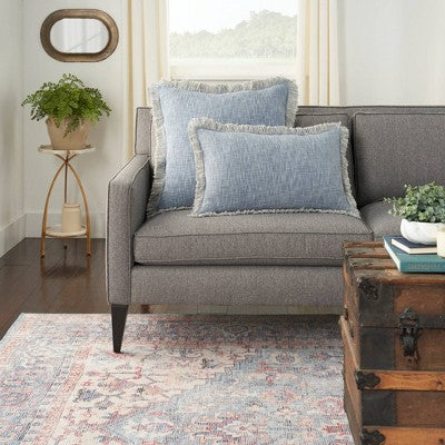 22"x22" Oversize Printed Stonewash Square Throw Pillow Ocean Blue - Nicole Curtis: Bohemian Cotton Decor, Removable Cover