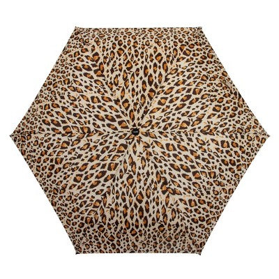ShedRain Auto Open Auto Close Compact Umbrella - Tan Leopard Print: Telescoping Shaft, Polyester Canvas