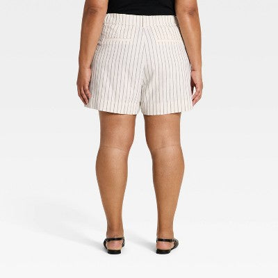 Women's Twill Pleated Shorts 5" - A New Day Cream Striped 17