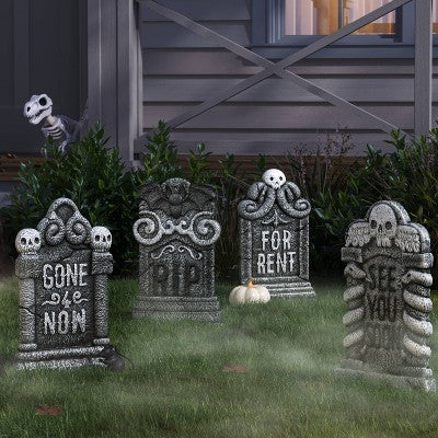 4pk Tombstones Outdoor Decorative SculptureBlack/White - Hyde and EEK! Boutique: Halloween