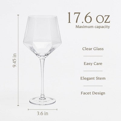 over&back 17.6 fl oz Facet Stemmed Wine Glass Clear