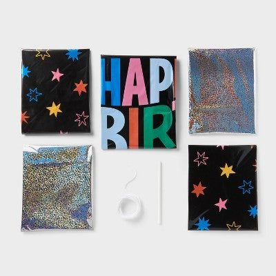 5ct Happy Birthday Stars Foil Balloon Bouquet Black and Multicolor - Spritz