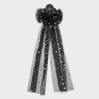 Glitter Star Bow Hair Clip - Black