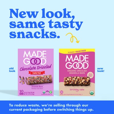 MadeGood Chocolate Drizzled Birthday Cake Flavor Granola Bars Family Pack - 8.5oz/10ct