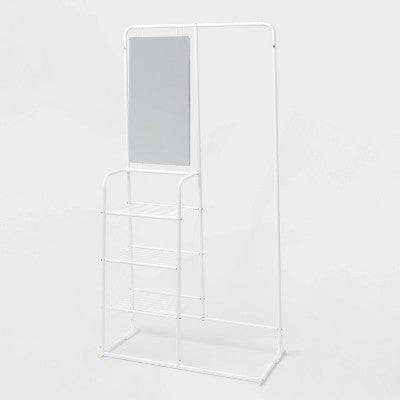 Metal Garment Rack with Mirror and Shelving White - Brightroom (LOCAL PICKUP ONLY)