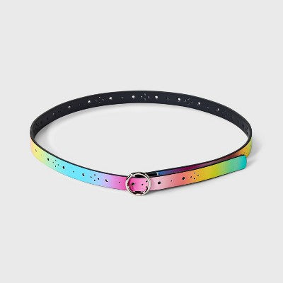 Girls' 3pk Rainbow Belt Set - Cat & Jack M: Adjustable Skinny Apparel Accessories with Buckle Closure