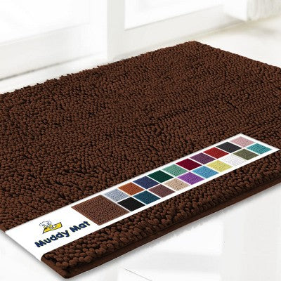 Muddy Mat Highly Absorbent Soft Chenille Door Mat and Pet Rug Non Slip Thick Washable Area and Bath Mat for Indoor & Outdoor-Grey Medium 19"x30"