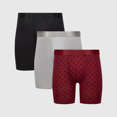 Hanes Originals Premium SuperSoft Boxer Briefs 3pk - Burgundy/Gray/Black M: Tagless, Moisture Wicking, Stretch Knit Fabric