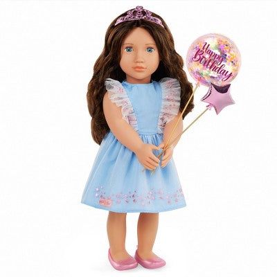Our Generation Naomi 18" Doll in Birthday Party Dress with Balloons and Tiara - Dark-Brown Hair/Light-Blue Eyes