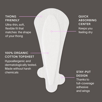 Cora Organic Top Sheet Thong Regular Ultra Thin Panty Liners - Unscented - 40ct