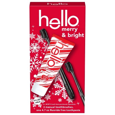 hello Stocking Stuffer, Fluoride-Free Toothpaste and Soft Charcoal Toothbrush Holiday Gift Set - 3ct