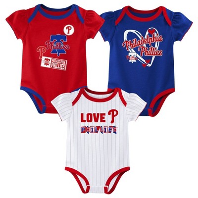 MLB Philadelphia Phillies Infant Girls' 3pk White Bodysuit - 0-3M: Team Logo Knit Apparel