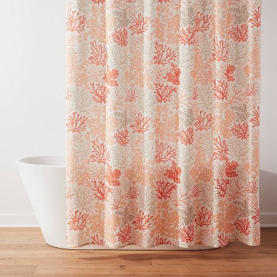 13pc Coastal Coral Branch Shower Curtain Set Off-White - Threshold