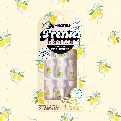 Olive & June Pressies Fake Nails - Katie J - S/M Round - Lemon Polka Dot Party