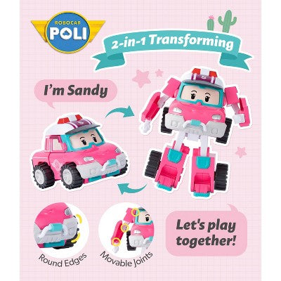 Robocar Poli 4" Transforming Robot - Sandy | Emergency Rescue Vehicle Action Figures | Kids Educational Pretend Play Toy