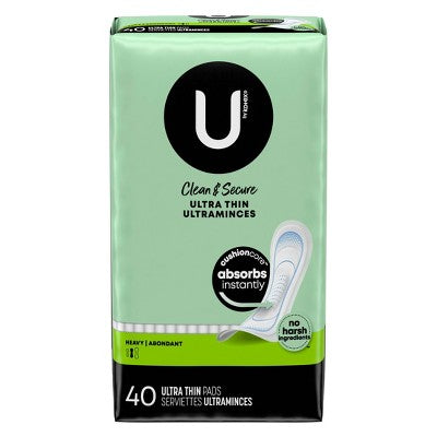 U by Kotex Clean & Secure Heavy Ultra-Thin Feminine Fragrance Free Pads - Unscented - 40ct