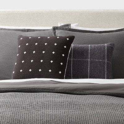 Plus Stitch Square Edge Pillow Black/Ivory - Threshold: Cotton Dobby Fabric, Indoor Use, Sewn Seam Closure