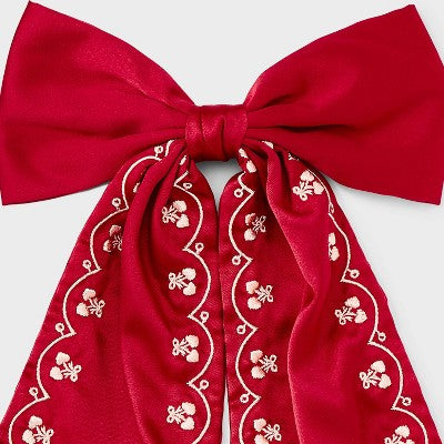 Scallop Trim Bow Hair Barrette - A New Day Red